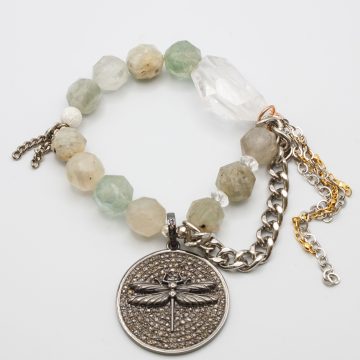 Green Kunzite with a Diamond Dragonfly Pendant