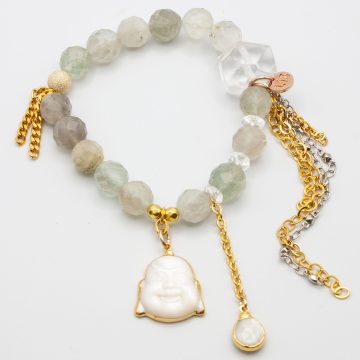 Green Kunzite with a Prosperity Buddha