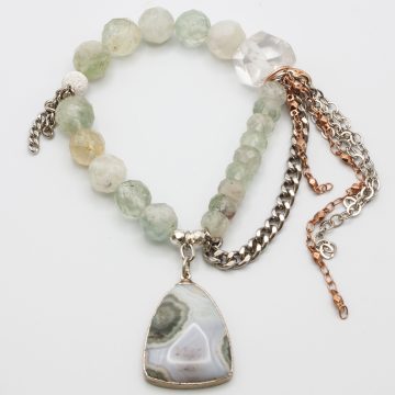 Green Kunzite with an Agate Pendant