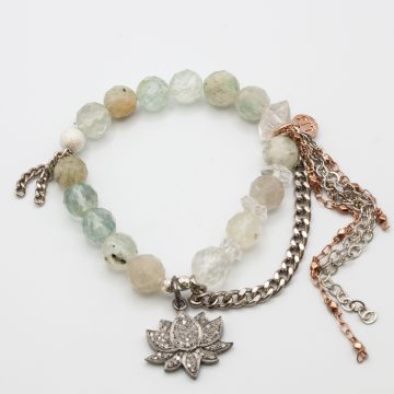 Green Kunzite with a Diamond Lotus Flower Pendant