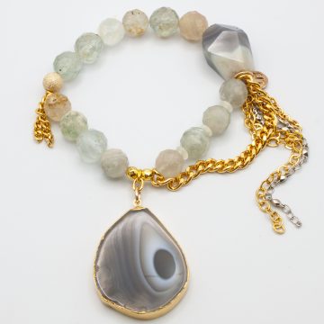 Green Kunzite with an Agate Pendant