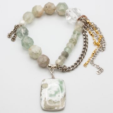 Green Kunzite with an Agate Pendant