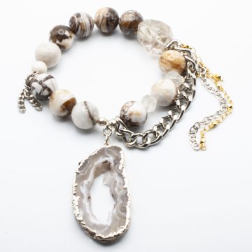 Fossilized Jasper with a Druzy Pendant