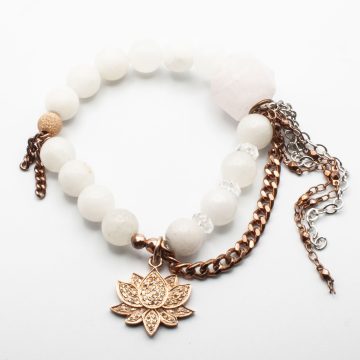 Pink Calcite with a Diamond Lotus Pendant