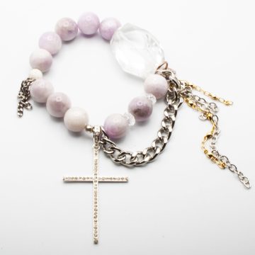 Lavender Kunzite with a Diamond Cross Pendant
