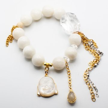 Winter White Moonstone with an Abalone Prosperity Buddha