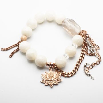 Winter White Moonstone with a Diamond Lotus Flower