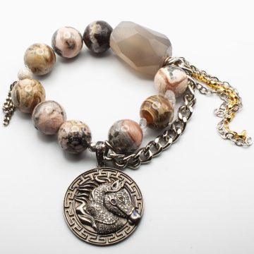 Rhodochrosite with a Diamond Horse Pendant