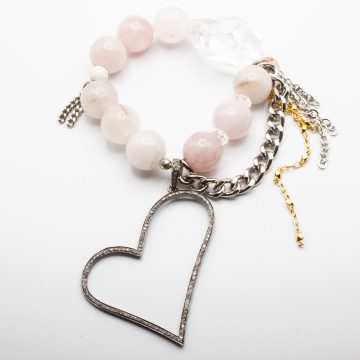 Rose Quartz with a Diamond Heart Pendant
