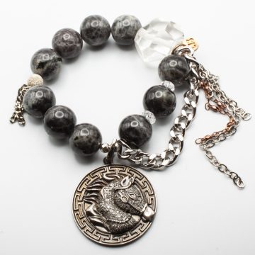 Silver Hypersthene with a Diamond Horse Pendant