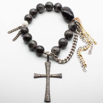 Silver Hypersthene with a Diamond Cross Pendant