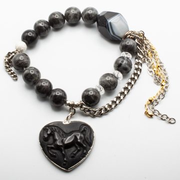 Silver Hypersthene with an Obsidian Horse pendant