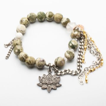Ocean Jasper with a Diamond Lotus Flower