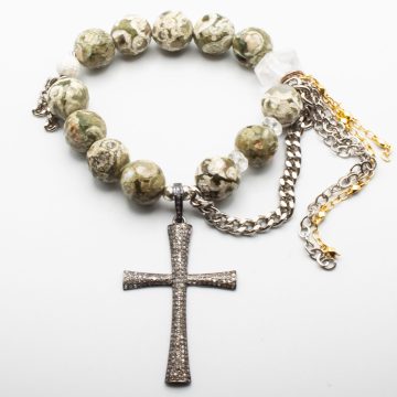 Ocean Jasper with a Diamond Cross Pendant