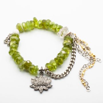 Peridot with a Diamond Lotus Flower