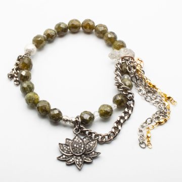Green Garnets with a Diamond Lotus Flower