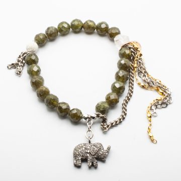 Green Garnets with a Diamond Elephant Pendant