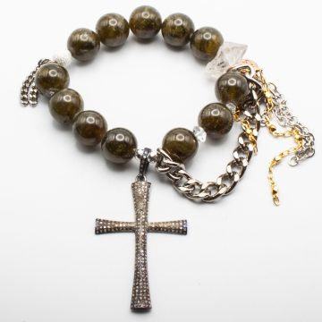 Green Garnets with a Diamond Cross