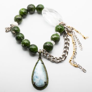 Diopside with a Green Sapphire Encrusted Larimar Pendant