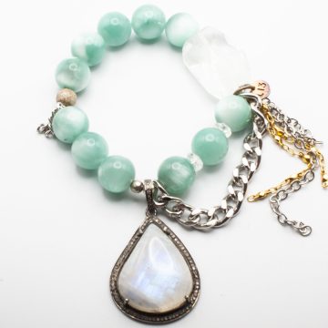 Green Moonstone with a Diamond Encrusted Moonstone Pendant