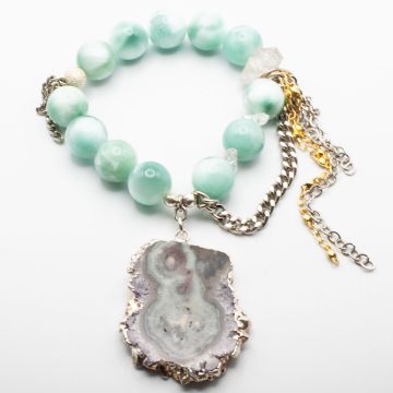 Green Moonstone with a Solar Quartz Pendant