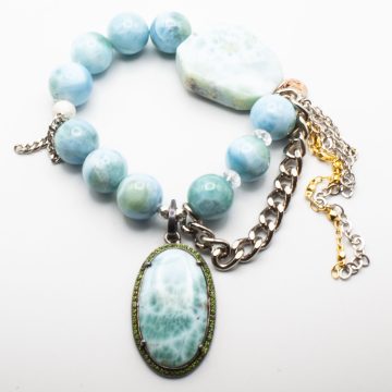 Larimar with a Green Sapphire Encrusted Larimar Pendant