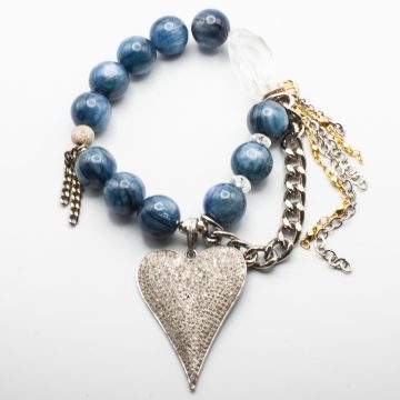 Blue Kyanite with a Diamond Heart Pendant