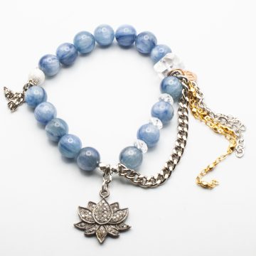 Blue Kyanite with a Diamond Lotus Flower Pendant
