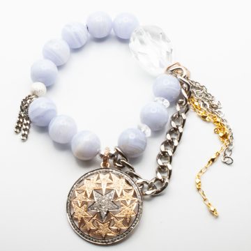 Blue Lace Agate with a Diamond Star Pendant