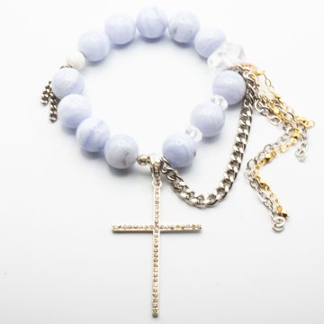 Blue Lace Agate with a Diamond Cross Pendant