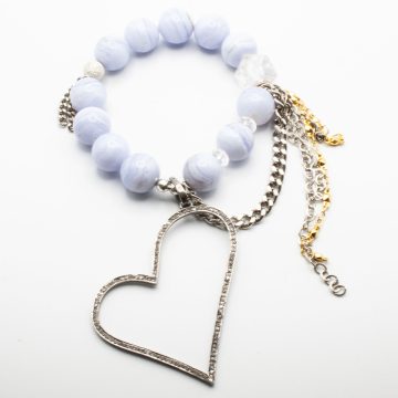 Blue Lace Agate with a Diamond Heart Pendant