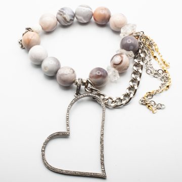 Lavender Botswana Agate with a Diamond Heart