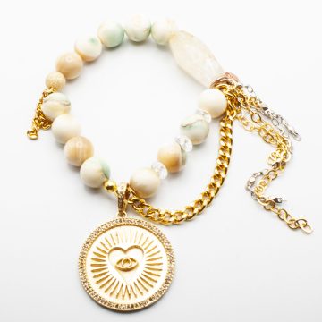 Golden Abalone with a Diamond Heart Evil Eye