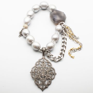 Silver Pearls with a Diamond Crest