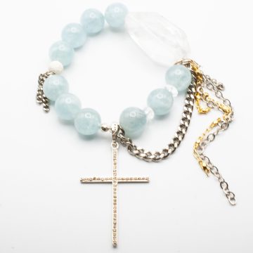 Aquamarine with a Diamond Cross