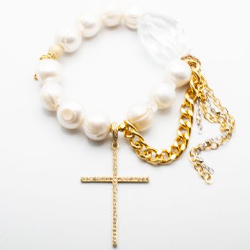 Pearls with a Diamond Cross