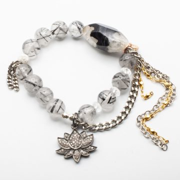Tourmalinated Quartz Crystal with a Diamond Lotus Flower