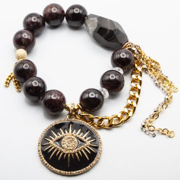 Garnets with a Diamond Evil Eye Pendant