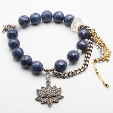Sapphires with a Diamond Lotus Flower Pendant