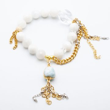 Moonstone with a Tasseled Larimar Pendant