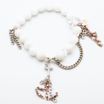 Moonstone with a Tasseled Crystal Cross Charm