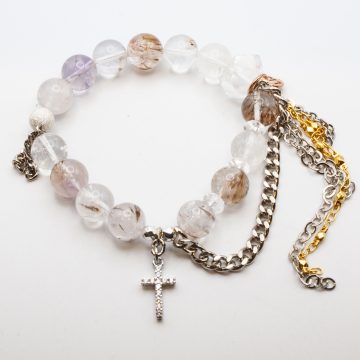 Golden Rutilated Quartz with a Crystal Cross Charm