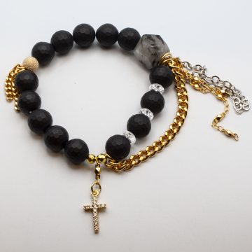 Black Onyx with a Crystal Cross Charm