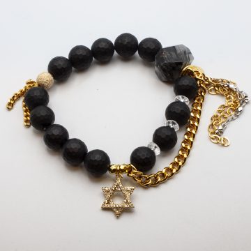 Black Onyx with a Star of David Charm