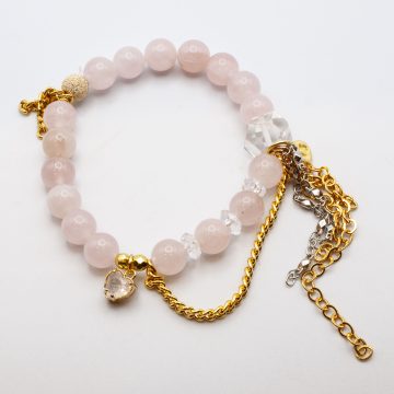 Rose Quartz with a Pink Crystal Heart Charm