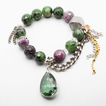 Ruby Zoistite with a Green Quartz Crystal Pendant