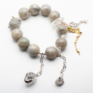 Silver Labradorite with a Herkimer Diamond Waterfall