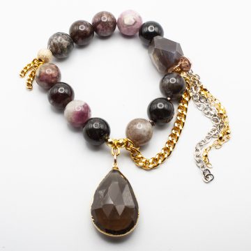 Pink Tourmaline with a Smoky Quartz Crystal Pendant
