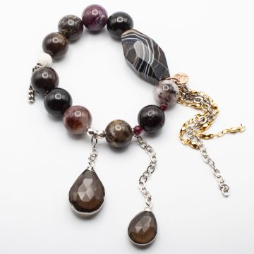 Pink Tourmaline with a Smoky Quartz Crystal Waterfall