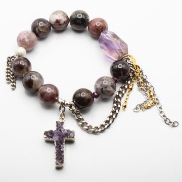 Pink Tourmaline with an Amethyst Druzy Cross